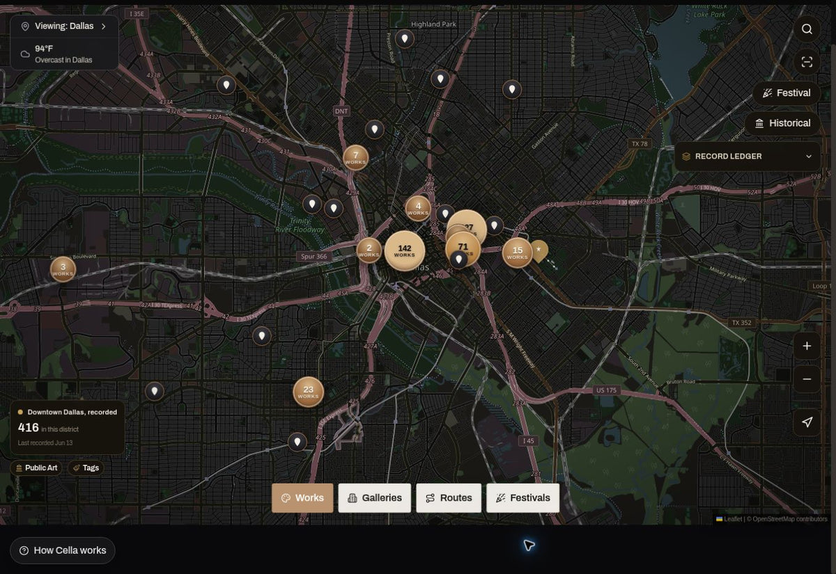 Cella public map of artwork records in Dallas