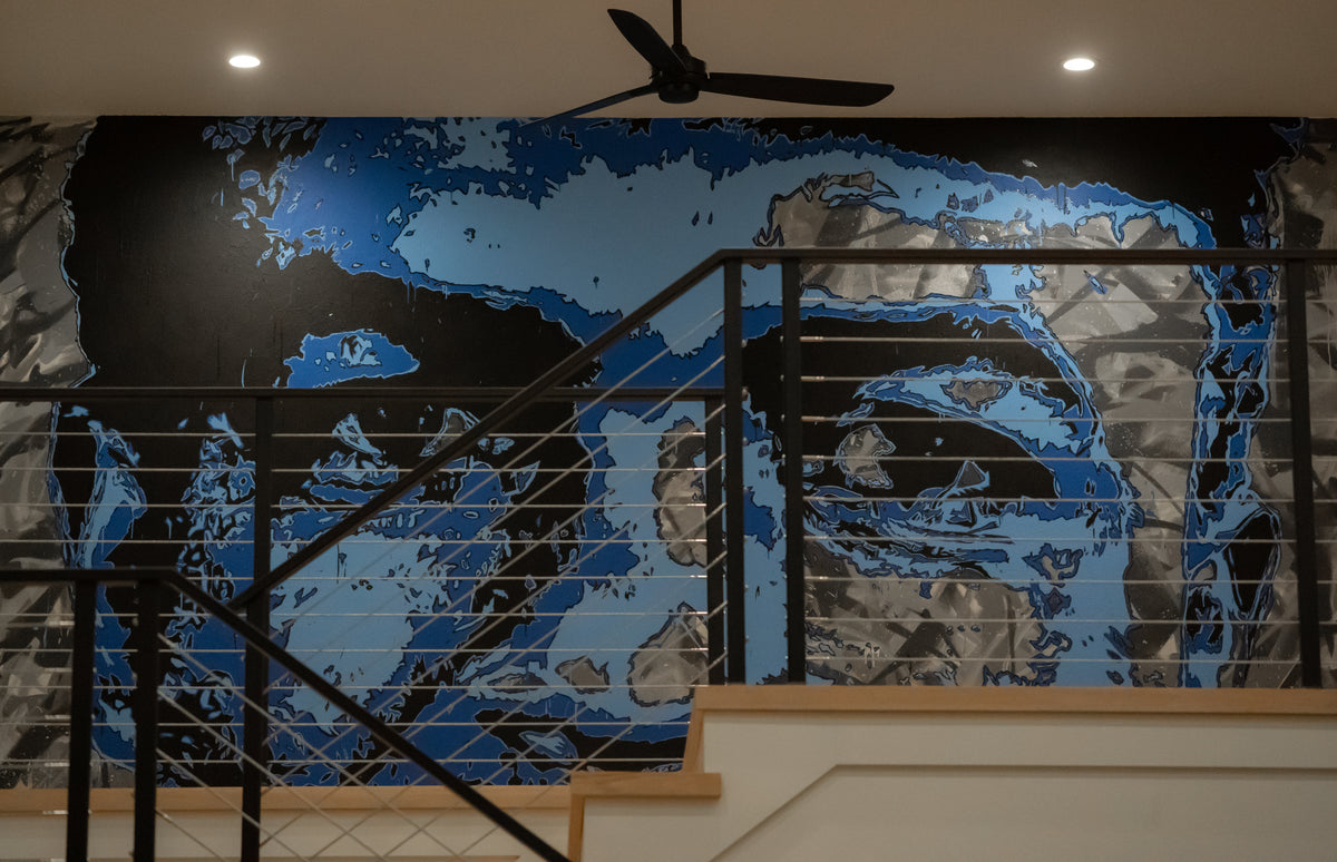 Jackie Robinson mural by not.travis on an interior stair wall